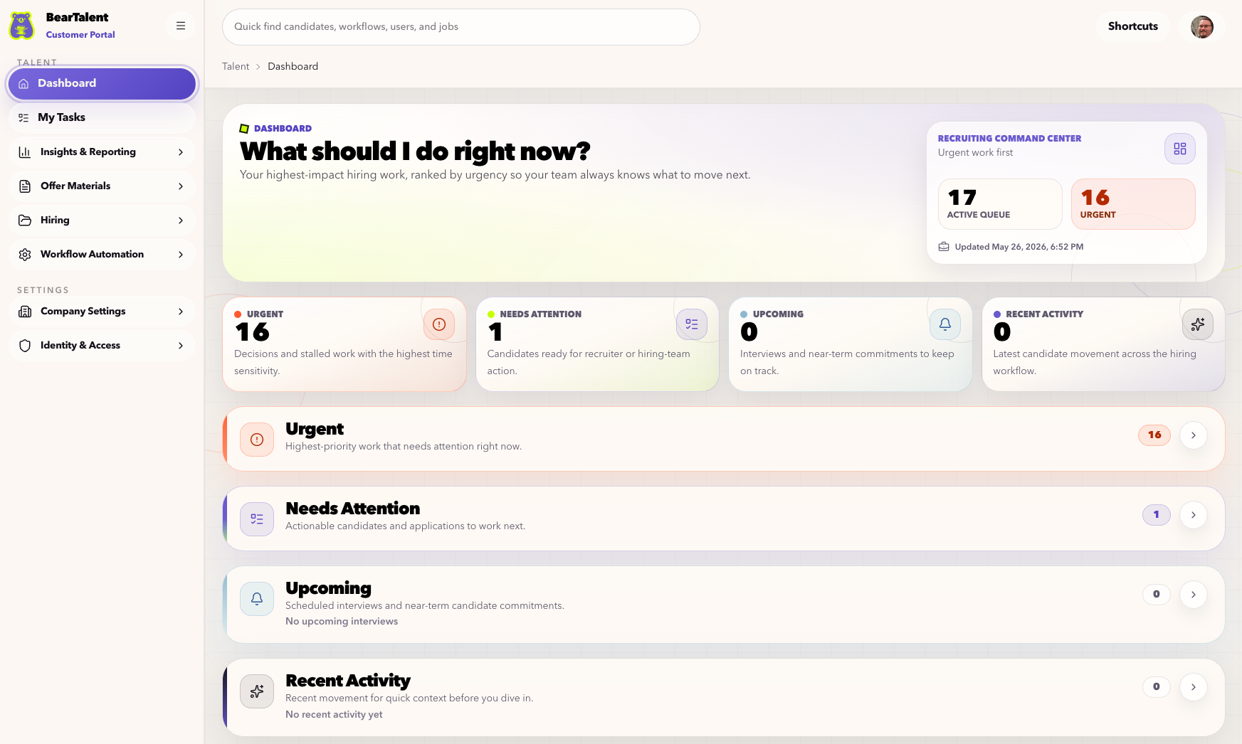 Dashboard work queue screenshot